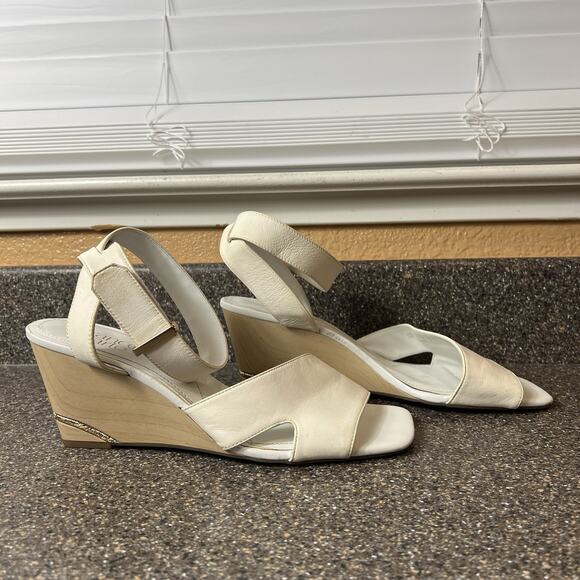Franco Sarto White Leather Wedge Sandals Women's Size 10 M Open Toe Ankle Straps - Picture 4 of 12